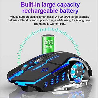 AULA SC100 Silent Wireless Gaming Mouse Rechargeable, with Side Buttons, LED Backlit, DPI Adjustable, 2.4G Wireless Optical Computer Mice Punk Cool Mouse for Games/Work (Black) - color: 2.4G (Black)