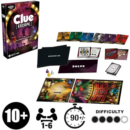 Clue Escape: The Illusionist’s Club Board Game | Escape Room Family Game | 1-Time Solve Mystery | Ages 10+ | 1-6 Players | Difficulty 4 | 90-120 Mins. (Amazon Exclusive) - style: The Illusionist’s Club