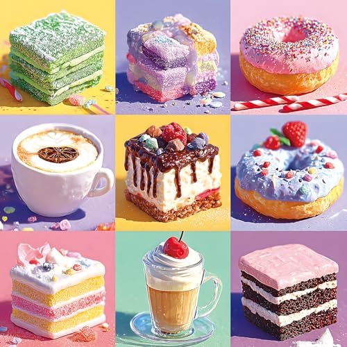 Colorful Desserts Jigsaw Puzzle for Adults 500 Pieces - Vibrant Sweet Treat Art Featuring Layered Jelly Cake, Sprinkle Donut & Fancy Coffee Drink, Fun & Relaxing Family Seniors Puzzle(20x20 Inch) - color: Sweet Treat, size: (20"x20")