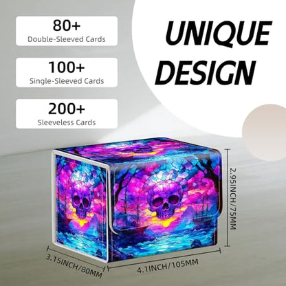 Trading Card Storage Box, Holds 100+ for MTG Cards, Premium PU Leather with Magnetic Closure, Stained Glass Skull Over Sea Durable Deck Box for Magic the Gathering, Trading Card Games - color: Stained Glass Skull Over Sea