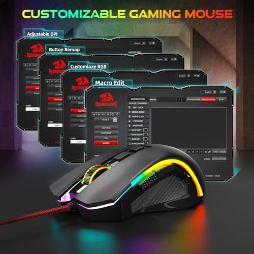 Redragon M602 Gaming Mouse, Ergonomic RGB Gaming Mouse Wired with 7200 Adjustable DPI, 9 Programmable Buttons, Professional Software for Gamer Office [Black] - color: M602