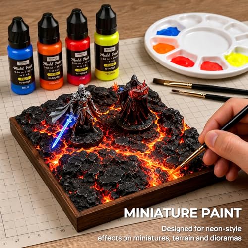 Nicpro 8 Colors Fluorescent Model Paint Set, 20ml Ready to Use Neon Modeling Acrylic Paints, Brush & Airbrush Compatible, Miniature Paint Set for Fantasy, Sci-Fi, Wargaming Figures Crafts with Thinner - style: Fluorescent & Neon