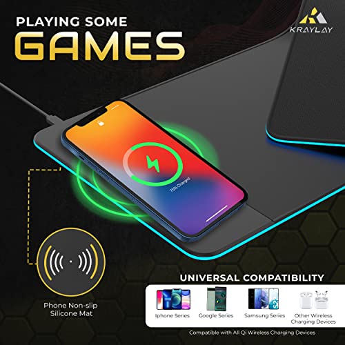 XXL RGB Gaming Mouse Pad with Wireless Charger, 11 Colors LED Mouse Mat with 15W Fast Charging, Non Slip Extended Big Mousepad, Black Mouse pad for Laptop, PC, Office Best