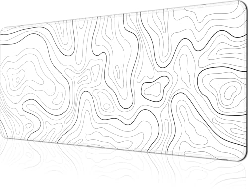 Gaming Mouse Pad Large 31.5 x 11.8in Topographic Keyboard Pad Mouse Pad for Non-Slip Base and Stitched Edge, Extended Desk Pad XL Keyboard Desk Mat (White) - color: White