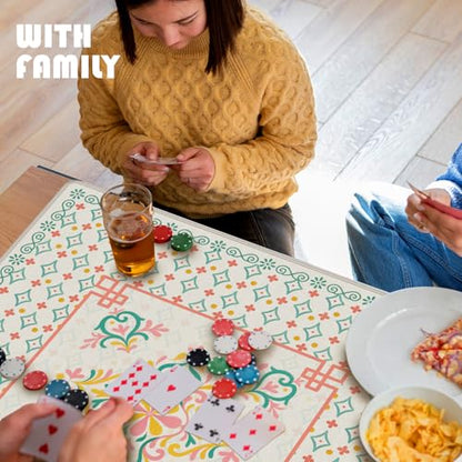Turquoise Pink Floral Chinoiserie Mahjong Mat 31.5 x 31.5 in, Traditional Chinese Non-Slip Noise Reduction Gaming Mat for Table American Mahjong Poker Board Games Card Games Dominoes - color: Turquoise Abstract Pattern Mahjong Mat