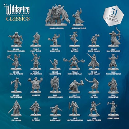 Classic Heroes - Mercenary Guild - 51 Paintable Characters for DND Miniatures Bulk I 28mm Dungeons Dragons D&D Miniatures I DND Minis D&D Figures Dungeons Dragons Figures Pathfinder Compatible
