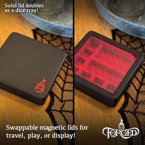 Forged Dice Co. RPG Character Shrine Display Case for Dice and DND Miniatures - Includes Travel Dice Tray and Display Lid - Compatible with Dungeons and Dragons Dice and Miniatures - Red - color: Red