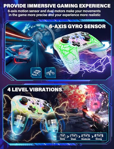 ZRZLMVP Switch Controllers Wireless for Nintendo Switch/OLED/Lite/Switch 2 | 1000mAh Switch Pro Controller Rechargeable, Switch Control with Turbo, Vibration, 6 Axis Gyro, Wake Up, 9 Colors LED Light - color: White