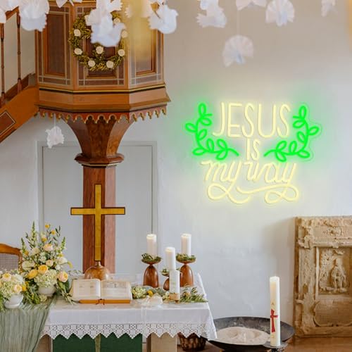 Jesus Is My Way Neon Sign Dimmable Led Jesus Quote Sign Christian Letter Light Sign for Bedroom Christ Church Easter Wedding Decor - style: Jesus Is My Way