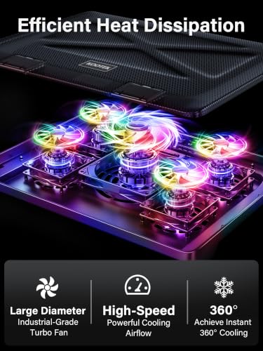 Kootek Laptop Cooling Pad, Laptop Cooler with 5 Quiet Fans for 12"-17" Computer PC Notebook Gaming Laptop Fan, Height Adjustable Laptop Cooling Stand Laptop Accessories (Multi Colors)