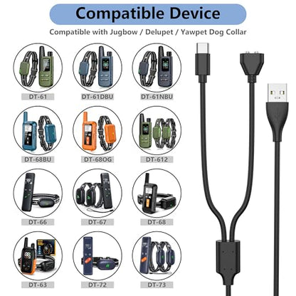 Vanjua Charger for Delupet/Yawpet/Jugbow Dog Training Collar and Remote, 2-in-1 USB C and Magnetic Bark Collar Charging Cable (Black)