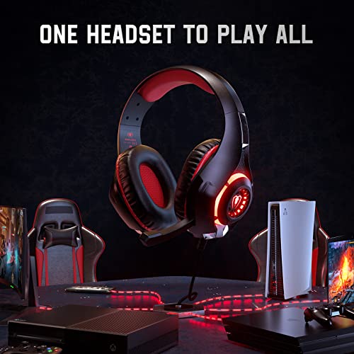 Tatybo Gaming Headset for Ps4 Ps5 Xbox One Switch PC with Noise Canceling Mic, Deep Bass Stereo Sound (Black Red) - color: Black Red