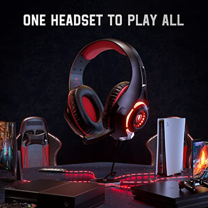 Tatybo Gaming Headset for Ps4 Ps5 Xbox One Switch PC with Noise Canceling Mic, Deep Bass Stereo Sound (Black Red) - color: Black Red