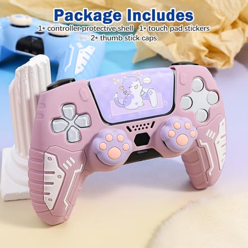 DLseego Protective Cover for PS5 Controller, Soft Silicone Ergonomic Anti-Slip Controller Case Skin with 2 PCS Thumb Stick Grip Caps and 1 PCS Touch Pad Sticker- Purple - color: Purple