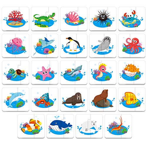 48 Animal Matching Puzzles with Error-Correction Mechanism Pre-Primer in 2 Pieces, Perfect for Preschool Learning (24 Blocks Double Sided) - style: Animal-A