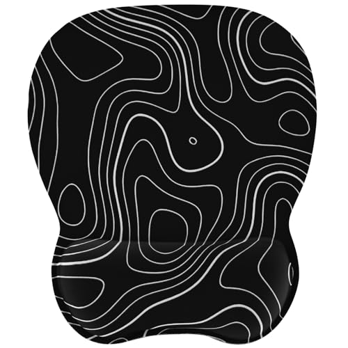 EooCoo Ergonomic Mouse Pad with Wrist Rest, Memory Foam Support Mousepad | Non-Slip Base for Computer, Cafe, Home & Office, 9.64 x 8.26 in Office Desk Accessories, Carpal Tunnel Relief - color: Black Topographic Contour
