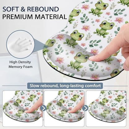 Cute Frog Wrist Rest Mouse Pad and Keyboard Support Set,Lotus Flower 3 in 1 Ergonomic Memory Foam Mousepad with Non Slip Base, Gaming Mouse Pad for Office and Home - color: Cute Frog Lotus Flower