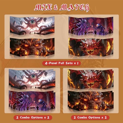 Byhoo DM Screen 2 PCS for D&D 5E - Immersive DND DM Screen Accessories - Magma Colossus & Crimson Dragon Lord, Dry Erase Surface with Stands, Portable Tri-Fold A4 Size for Player's Handbook - style: Monstrous Lords - 2PCS:Magma Colossus & Crimson Dragon L