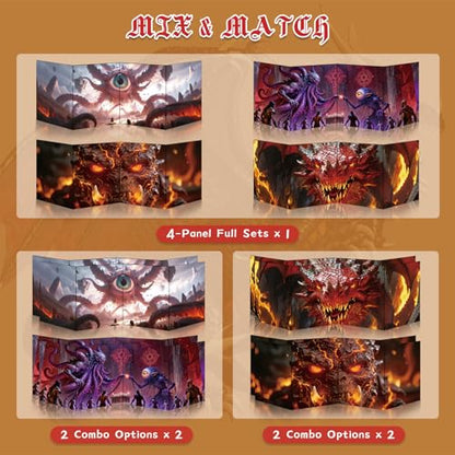 Byhoo DM Screen 4 PCS with Immersive Monstrous Lords Themes - Premium DM Screen 5e for D&D, Waterproof Reusable Surface, Tri-Fold Portable A4 Size Compatible with 5E Rules - style: Monstrous Lords - 4PCS