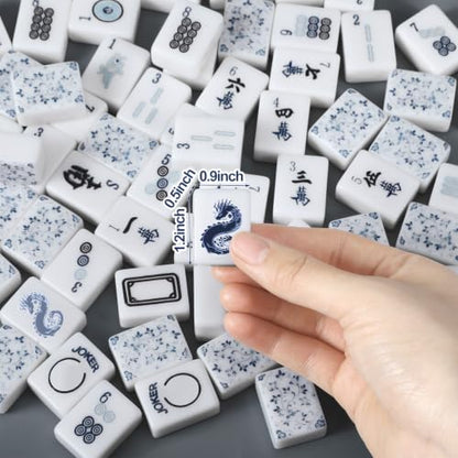 Soulchen 160 Chinoiserie Blue Porcelain American Mahjong Tile Set with Acrylic Storage Box & Dice 1.2" 3D Engraved Tiles for Adults Friends Family Game Night Mahjong Travel Size Chinese Game Gifts - style: Chinoiserie
