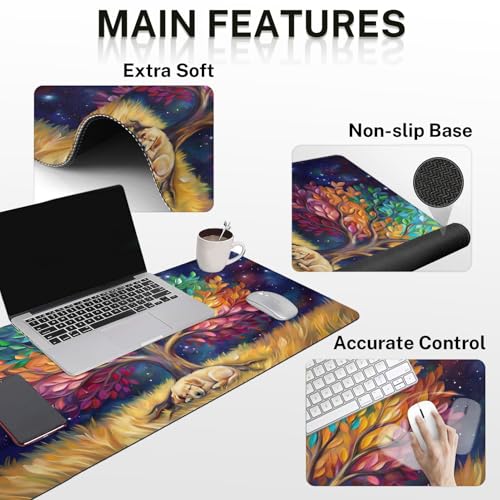 Britimes Colorful Tree Oil Painting Keyboard Mouse Pad Set Cute Dog 4in1 Large Mousepad+Keyboard Wrist Rest+Mouse Wrist Rest+Coaster Ergonomic Design for Home Office Computer 35.4x15.7 inches - color: Colorful Tree