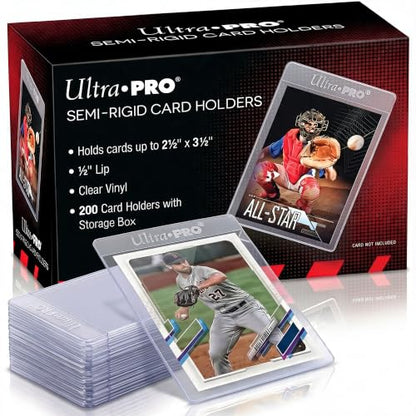 Ultra Pro Semi Rigid Card Holder 1/2" Lip – Clear PVC Sleeves for Trading Cards – Fits 2.5" x 3.5" up to 35pt – Card Grading Sleeves for Storage, Shipping, TCG & Collector Protection – 200 Pack - size: 2.5" x 3.5"