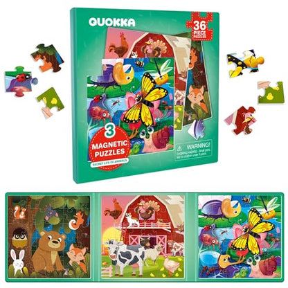 Magnetic Puzzles for Toddlers 3-5 - Kids Travel Toys for Boys and Girls | 36 Pieces Sudoku Toddler Puzzles Ages 2-4 – Animal Farm Bugs Travel Games for Kids 4-6 – Car Airplane Road Trip Games - color: 4. Farm 36 Pcs