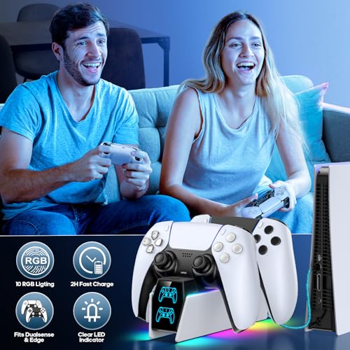 PS 5 Controller Charger Station Compatible with PlayStation 5 Edge & Dual Controller, 9 Lightings PS 5 Accessories Charging Station, PS 5 Dock Stand with LED Indicator for PlayStation Consoles - color: Black & White