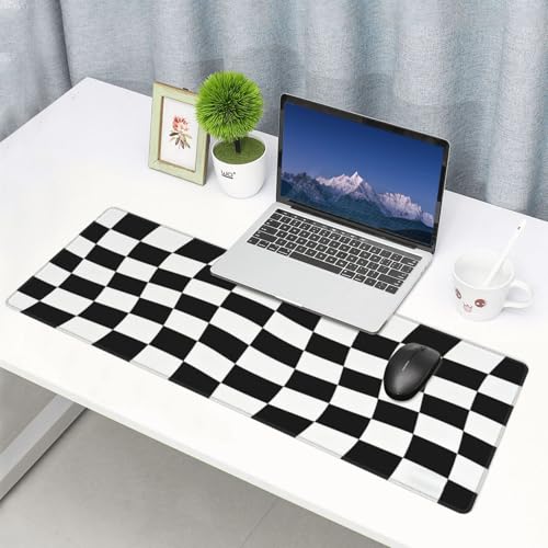 Gaming Mouse Pad, Large Black White Checkered Mousepad Laptop, Extended Mouse Mat, Long XL Waterproof Keyboard Pads, Big Non-Slip Mousepads for Game Office Home, 31.5 x 11.8 in - color: Black White Checkered