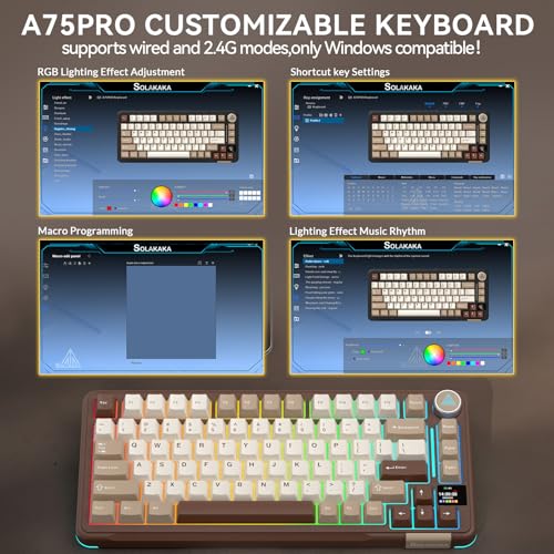 SOLAKAKA A75 PRO 75% Wireless Mechanical Keyboard with Screen and Knob, Tri-Mode Hot Swappable Gaming Keyboard, RGB Backlit Gasket Creamy Pre-lubed PBT Computer Keyboard for PC/Mac/Win,Brown - color: CreamBrown