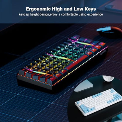 Snpurdiri 60% Wired Gaming Keyboard, 61 Keys RGB (Black) | Backlit Ultra-Compact Mini Gaming Keyboard for PC/Mac Gamer, Typist, Travel, Easy to Carry on Business Trip - color: Black