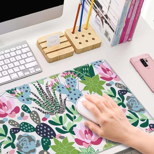 Extensive Gaming Mouse Mat - Succulents & Cacti Design, 31.5 x 11.8 - Non-Slip Base & Stitched Edge - color: Succulents and Cactuses