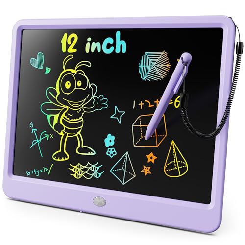 KOKODI LCD Writing Tablet, 12 Inch Colorful Toddler Doodle Board Drawing Tablet, Erasable Reusable Electronic Drawing Pads, Educational and Learning Toy for 3-6 Years Old Boy and Girls(Purple) - color: Purple, size: 12in