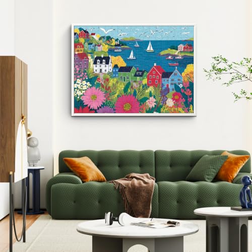 300 Piece Puzzles for Adults Kid,Large Piece Seaside Harbor Sailboat Puzzle