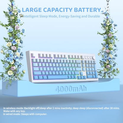FREEWOLF K100 99 Keys Gaming Membrane Wireless Keyboard with Media Knob,Tri-Mode BT/2.4GHz/USB-C,Side Printed Keys RGB Backlit Retro Cute Creamy Silent Computer Keyboard for MAC PC- Gradient Blue - color: Gradient Blue