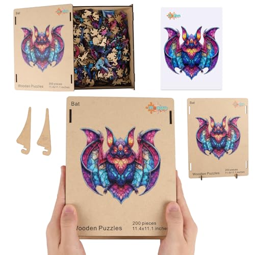 MEATRN Wooden Puzzles for Kids, Stained Glass Bat Wood Puzzles Adult, 503 Pcs - color: Bat, size: Large