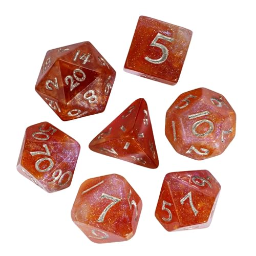 Glitter DND Dice Set Brown Polyhedral Dice for D&D Tabletop Games | Leather Storage Bag, DM Gift, for Dungeons and Dragons Role Playing Games - color: Glitter-brown
