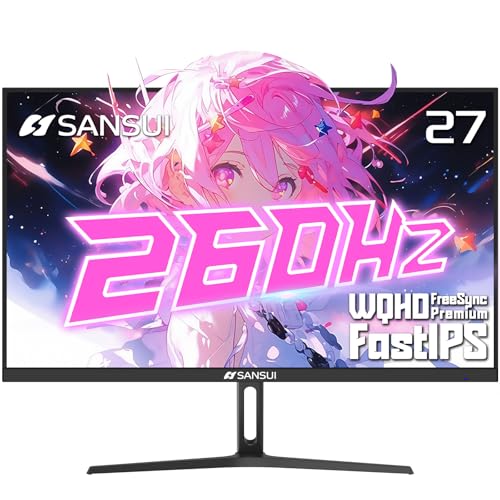 SANSUI Gaming Monitor 27" 1440p 260hz/240hz WQHD 2K - Fast IPS 1ms FreeSync Premium 丨DCI-P3 98% 丨sRGB130% 丨HDR10 丨2×DisplayPort 1.4丨2×HDMI2.0 PC Gaming Monitor with Crosshair - size: 27.01