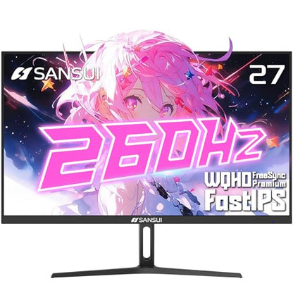 SANSUI Gaming Monitor 27" 1440p 260hz/240hz WQHD 2K - Fast IPS 1ms FreeSync Premium 丨DCI-P3 98% 丨sRGB130% 丨HDR10 丨2×DisplayPort 1.4丨2×HDMI2.0 PC Gaming Monitor with Crosshair - size: 27.01