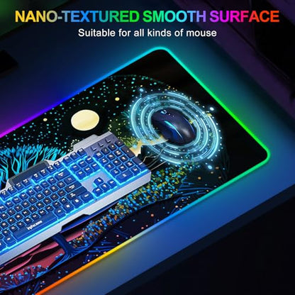 Extra Large RGB Gaming Mouse Pad with 14 Light Modes, Extended Soft LED Mousepad, Anti-Slip Rubber Base, Computer Keyboard Mat (35.4 x15.7 Inch), Mysterious Tree - color: Mysterious Tree