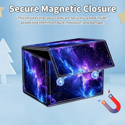 for MTG Commander Deck Box,Card Deck Box for Trading Yugioh MTG,Fits 100 Double Sleeved Cards,PU Leather Strong Magnet Case for Magic Commander TCG CCG,Blue Purple Sky - color: Blue Purple Sky