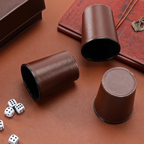 PU Leather Dice Cup Set, 5 Brown Shaker Cups with 30 Dice | PU Leather Dice Cup Set, 5 Brown Shaker Cups with 30 Dice - color: Brown X5