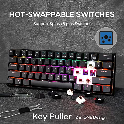 RK ROYAL KLUDGE RK61 60% Mechanical Keyboard with Coiled Cable, 2.4Ghz/Bluetooth/Wired, Wireless Bluetooth Mini Keyboard 61 Keys, RGB Hot Swappable Blue Switch Gaming Keyboard with Software - Black - color: Black, size: Hot-swappable Blue Switch