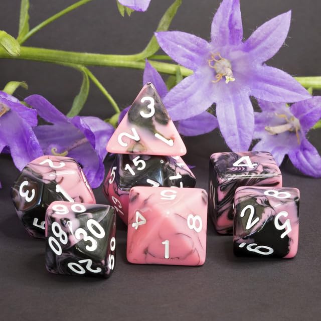 Sage’s Portal Stones DND Dice Set Acrylic Opaque 7-PC Polyhedral DND Dice Set for Dungeons and Dragons D&D Sage’s Cantrips RPG Tabletop TTRPG (Pink/Mica) - color: Pink/Mica