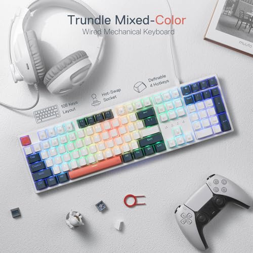 Redragon K668 RGB Gaming Keyboard, 108 Keys Wired Mechanical Keyboard w/Extra 4 Hotkeys, Sound Absorbing Foams, Upgraded Hot-swappable Socket, Mixed Color Keycaps x 2 Sets, Red Switch - color: Gemini Eclipse