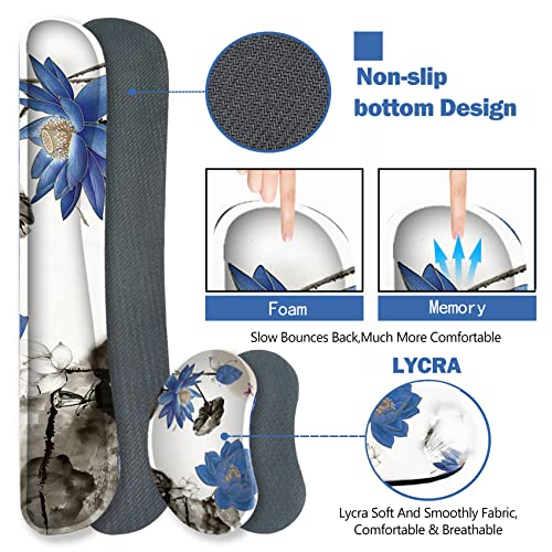 ARTSO Extended Gaming Mouse Pad Set, Keyboard Wrist Rest Support Pad + Wrist Cushion + XXL Large Mouse Pad + Coaster, Stitched Edge, Non-Slip, Memory Foam Desk Mat, Blue Lotus Ink Painting - color: Blue Lotus Ink Painting