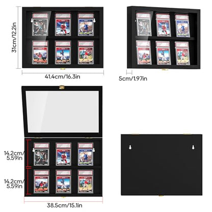 TJ.MOREE 6 Slot Baseball Graded Card Display Case, Black Wood | Fits Football, Basketball & Hockey Trading Card Collection, Acrylic Front - size: 6 Cards