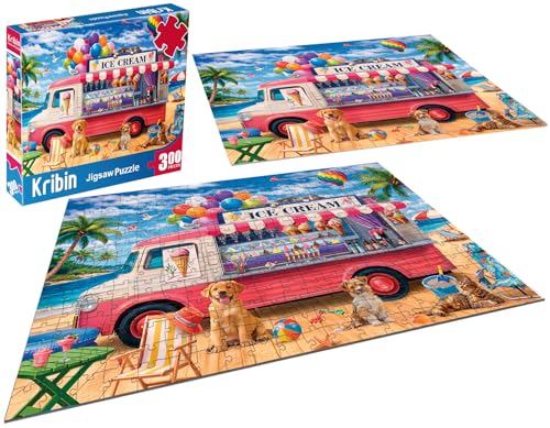 300 Piece Puzzles for Adults Kids Seniors - Ice Cream Truck - Summer Beach Jigsaw Puzzles