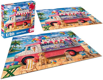 300 Piece Puzzles for Adults Kids Seniors - Ice Cream Truck - Summer Beach Jigsaw Puzzles