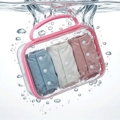 Clear Hard Shell Organizer Cases, 3 Pack with Handle | Durable PET shell with water-resistant, scratch-resistant surface for travel, toiletries, electronics and toys - color: Pink1